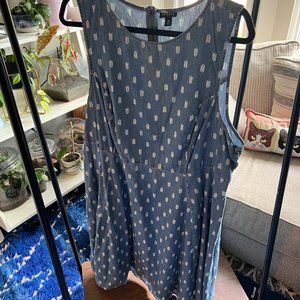Denim Feather-Print Dress